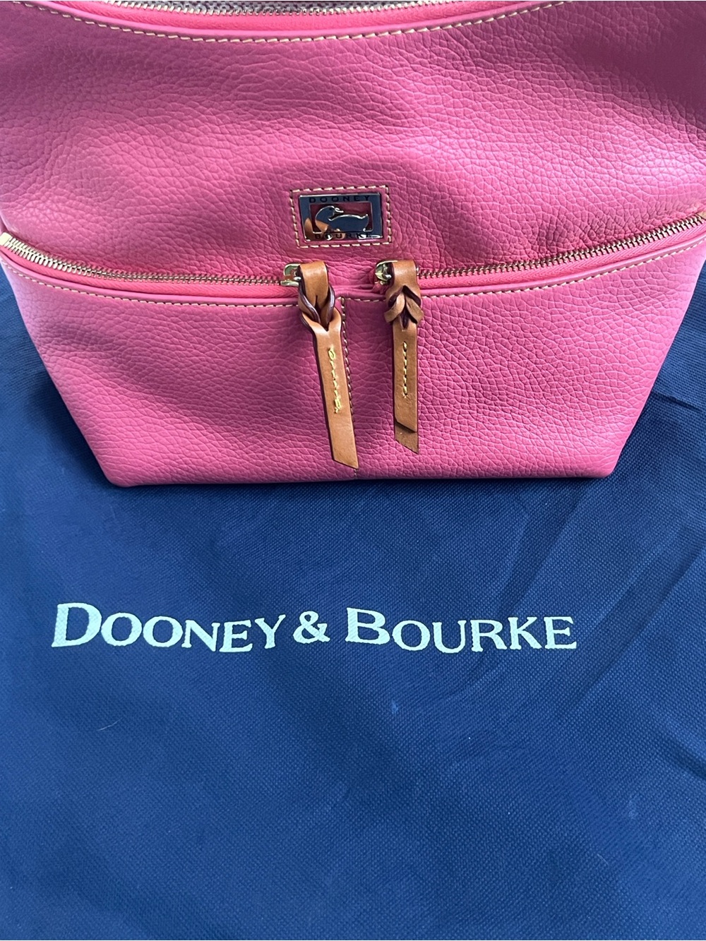 Dooney & Bourke Hot Pink Pebbled Leather Cosmetic Pouch with Tan Zipper Pulls